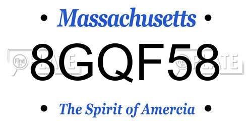 8GQF58 Massachusetts License Plate