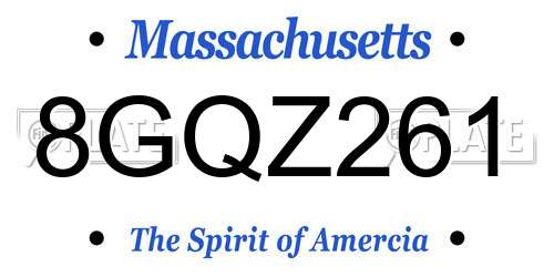 8GQZ261 Massachusetts License Plate