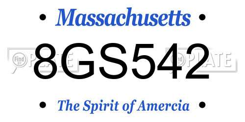8GS542 Massachusetts License Plate
