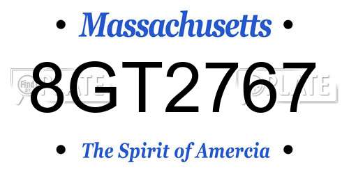 8GT2767 Massachusetts License Plate