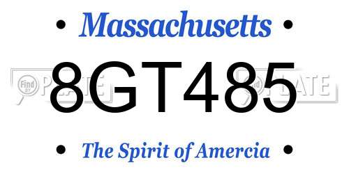 8GT485 Massachusetts License Plate