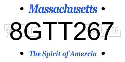 8GTT267 Massachusetts License Plate