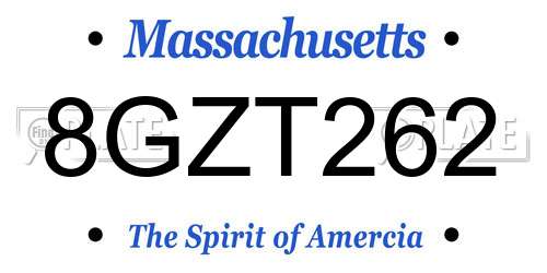 8GZT262 Massachusetts License Plate