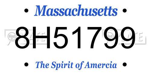 8H51799 Massachusetts License Plate