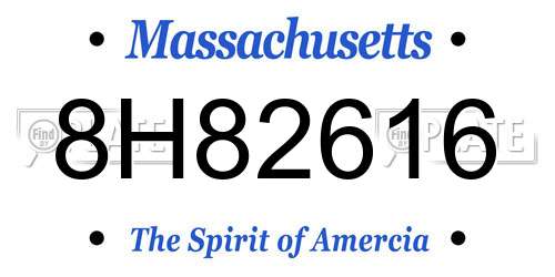 8H82616 Massachusetts License Plate