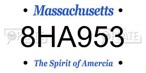 8HA953 Massachusetts License Plate
