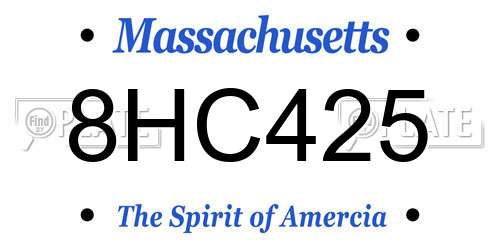 8HC425 Massachusetts License Plate