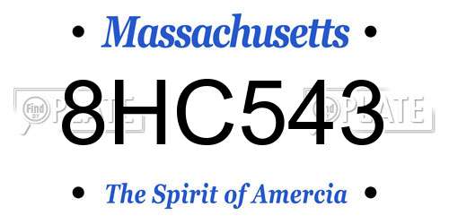 8HC543 Massachusetts License Plate