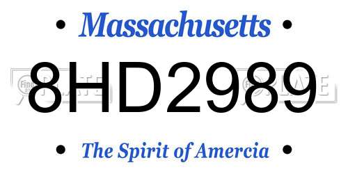8HD2989 Massachusetts License Plate