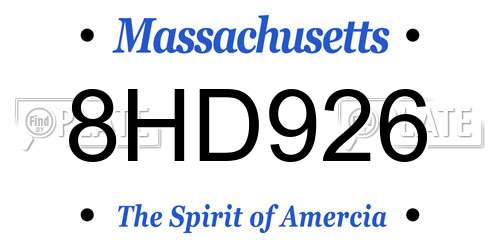 8HD926 Massachusetts License Plate