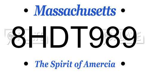 8HDT989 Massachusetts License Plate