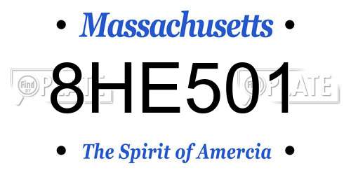 8HE501 Massachusetts License Plate