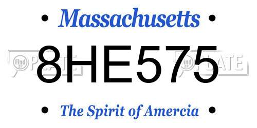 8HE575 Massachusetts License Plate