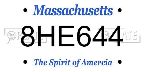 8HE644 Massachusetts License Plate