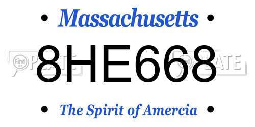 8HE668 Massachusetts License Plate