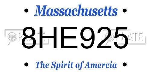 8HE925 Massachusetts License Plate