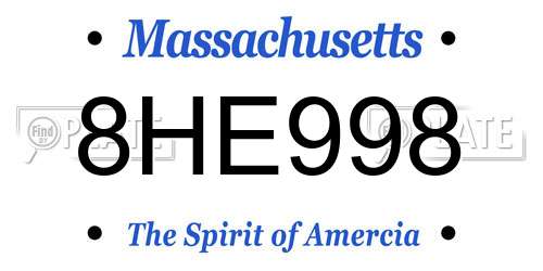 8HE998 Massachusetts License Plate