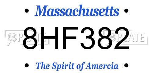 8HF382 Massachusetts License Plate