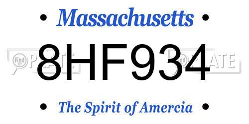 8HF934 Massachusetts License Plate