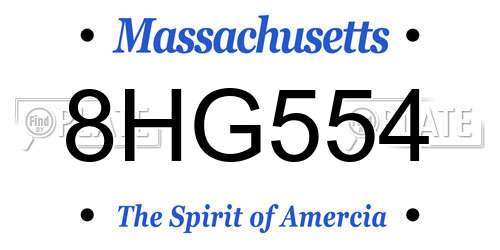 8HG554 Massachusetts License Plate