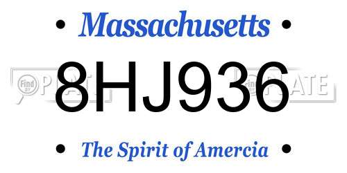8HJ936 Massachusetts License Plate