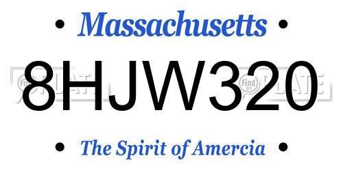 8HJW320 Massachusetts License Plate