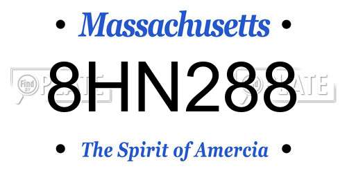 8HN288 Massachusetts License Plate