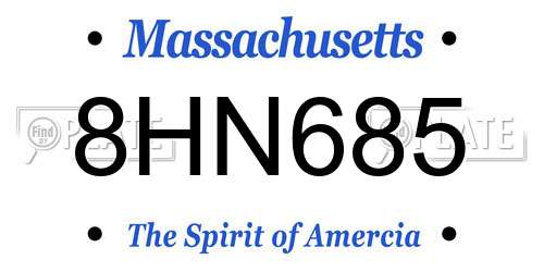 8HN685 Massachusetts License Plate