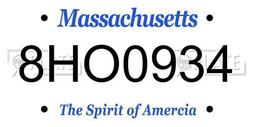 8HO0934 Massachusetts License Plate