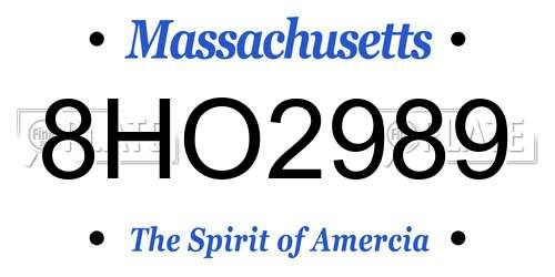 8HO2989 Massachusetts License Plate