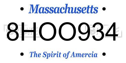8HOO934 Massachusetts License Plate