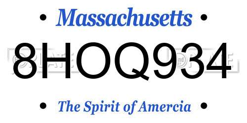 8HOQ934 Massachusetts License Plate