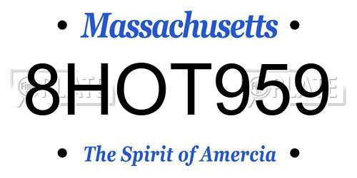 8HOT959 Massachusetts License Plate
