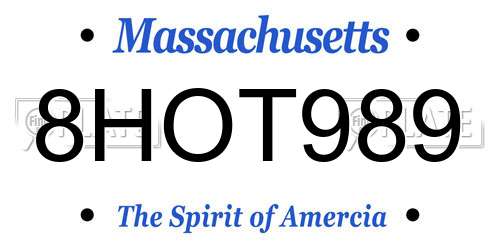 8HOT989 Massachusetts License Plate