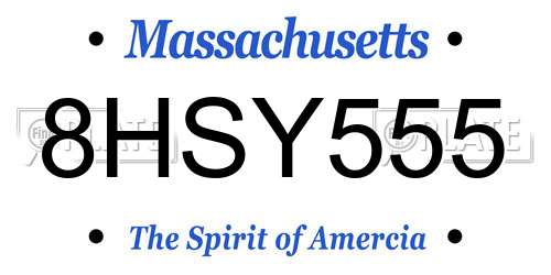 8HSY555 Massachusetts License Plate