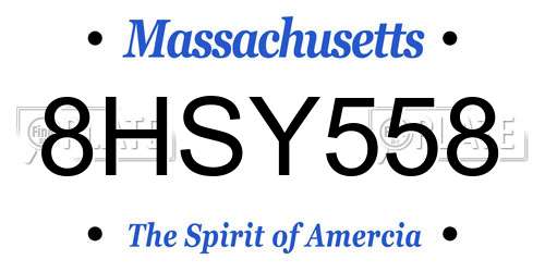 8HSY558 Massachusetts License Plate