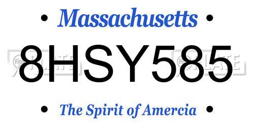 8HSY585 Massachusetts License Plate