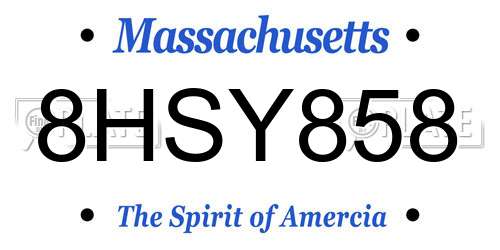8HSY858 Massachusetts License Plate