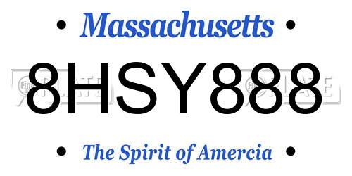 8HSY888 Massachusetts License Plate