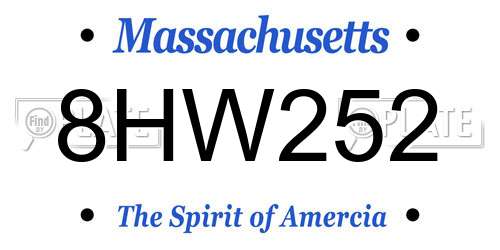 8HW252 Massachusetts License Plate
