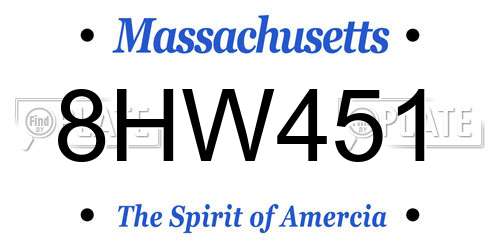 8HW451 Massachusetts License Plate