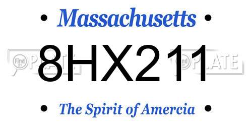 8HX211 Massachusetts License Plate