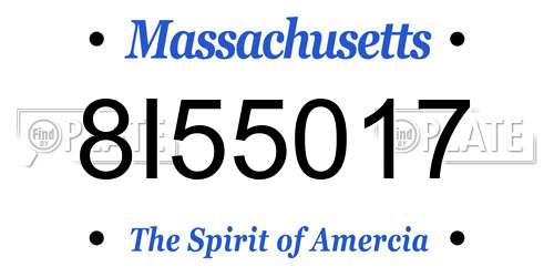 8I55017 Massachusetts License Plate