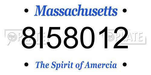 8I58012 Massachusetts License Plate