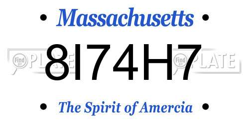 8I74H7 Massachusetts License Plate