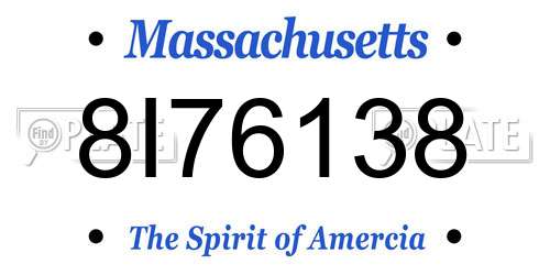 8I76138 Massachusetts License Plate