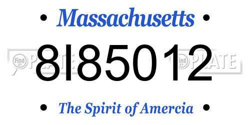8I85012 Massachusetts License Plate
