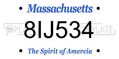 8IJ534 Massachusetts License Plate