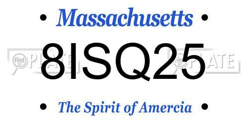 8ISQ25 Massachusetts License Plate