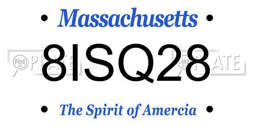 8ISQ28 Massachusetts License Plate